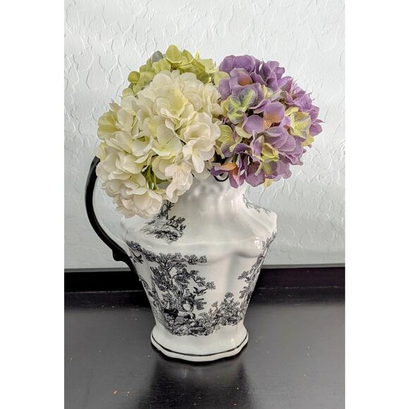 Black & White Toile Du joie Pitcher Rooster Rabbit Bird China French Country Lrg - Picture 2 of 6